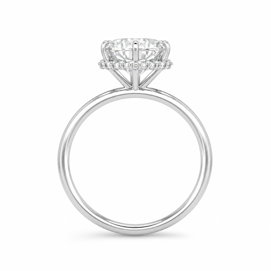 2.50 CT Round Lab-Grown Diamond Hidden Halo Engagement Ring in 14K White Gold – Six-Claw Solitaire Design