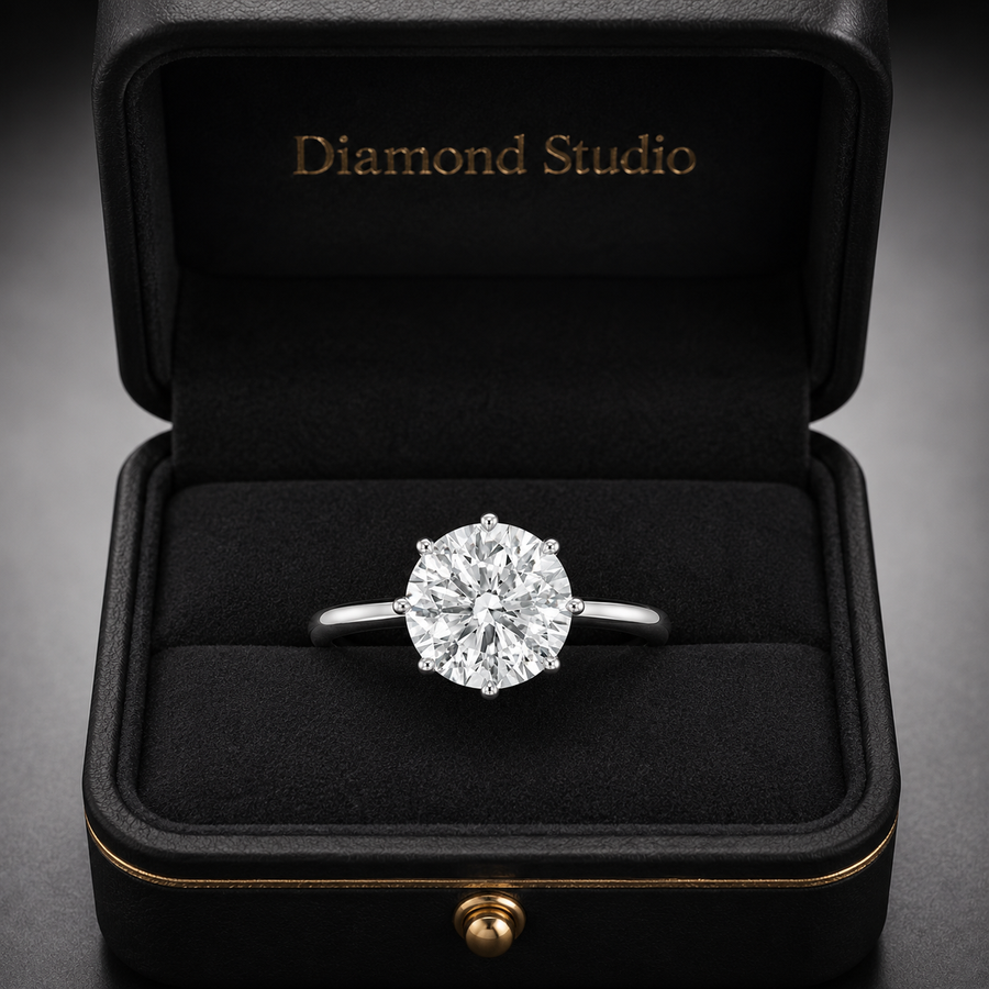 2.50 CT Round Lab-Grown Diamond Hidden Halo Engagement Ring in 14K White Gold – Six-Claw Solitaire Design