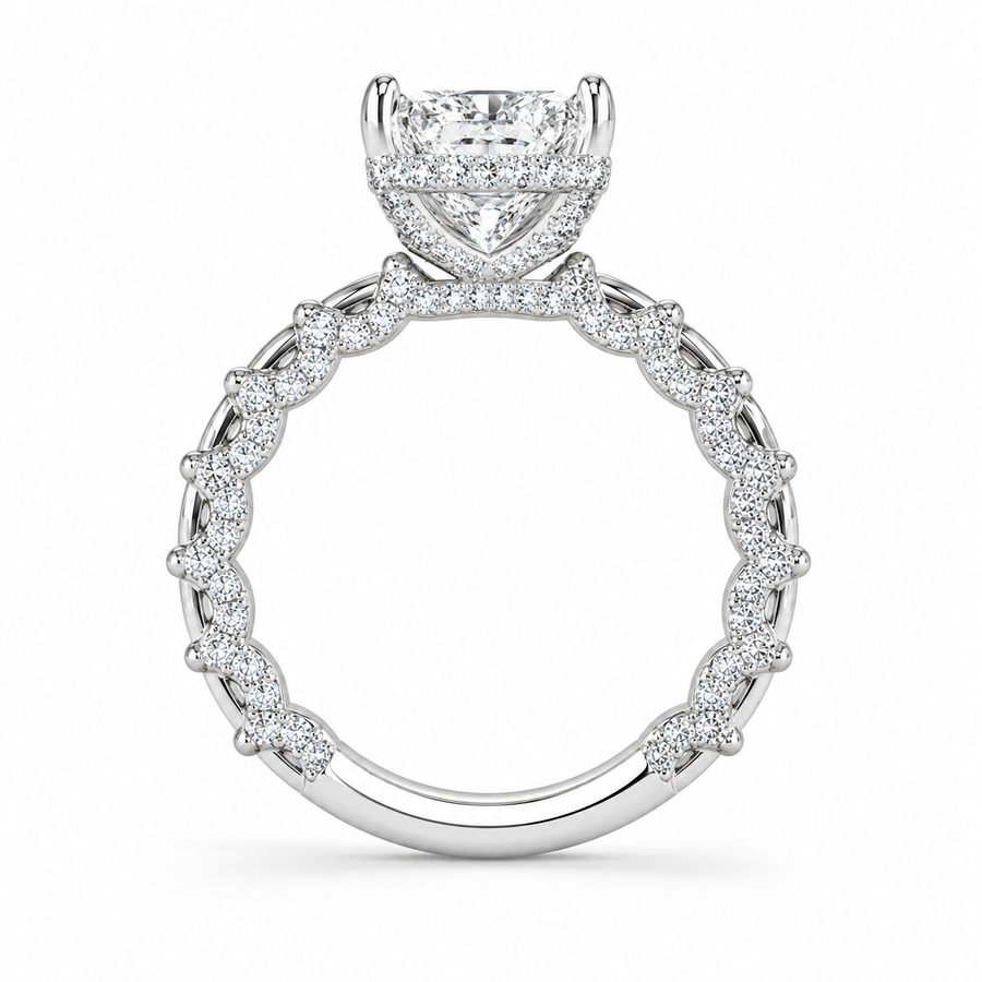 4.00 CT Radiant Cut Lab-Grown Diamond Hidden Halo Engagement Ring in 14K White Gold – Statement Bridal Design