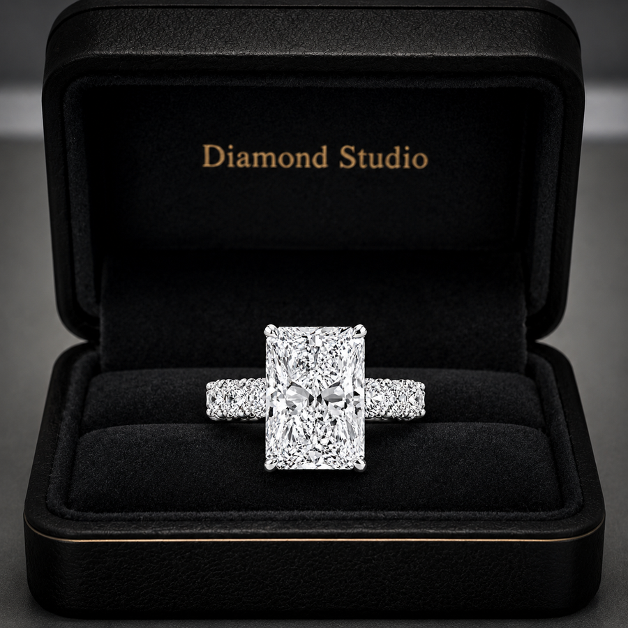 4.00 CT Radiant Cut Lab-Grown Diamond Hidden Halo Engagement Ring in 14K White Gold – Statement Bridal Design