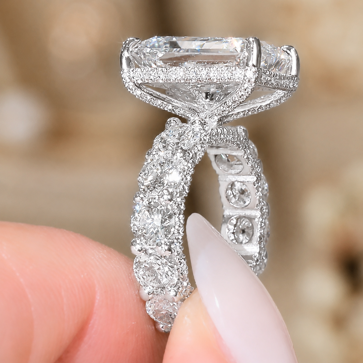 4.00 CT Radiant Cut Lab-Grown Diamond Hidden Halo Engagement Ring in 14K White Gold – Statement Bridal Design