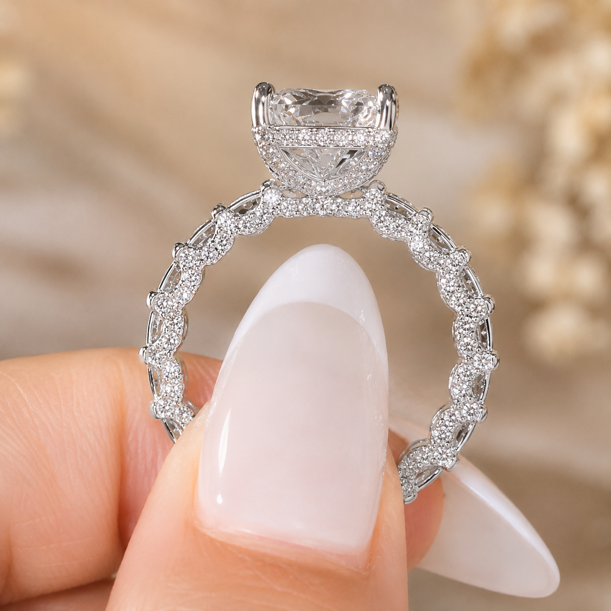 4.00 CT Radiant Cut Lab-Grown Diamond Hidden Halo Engagement Ring in 14K White Gold – Statement Bridal Design