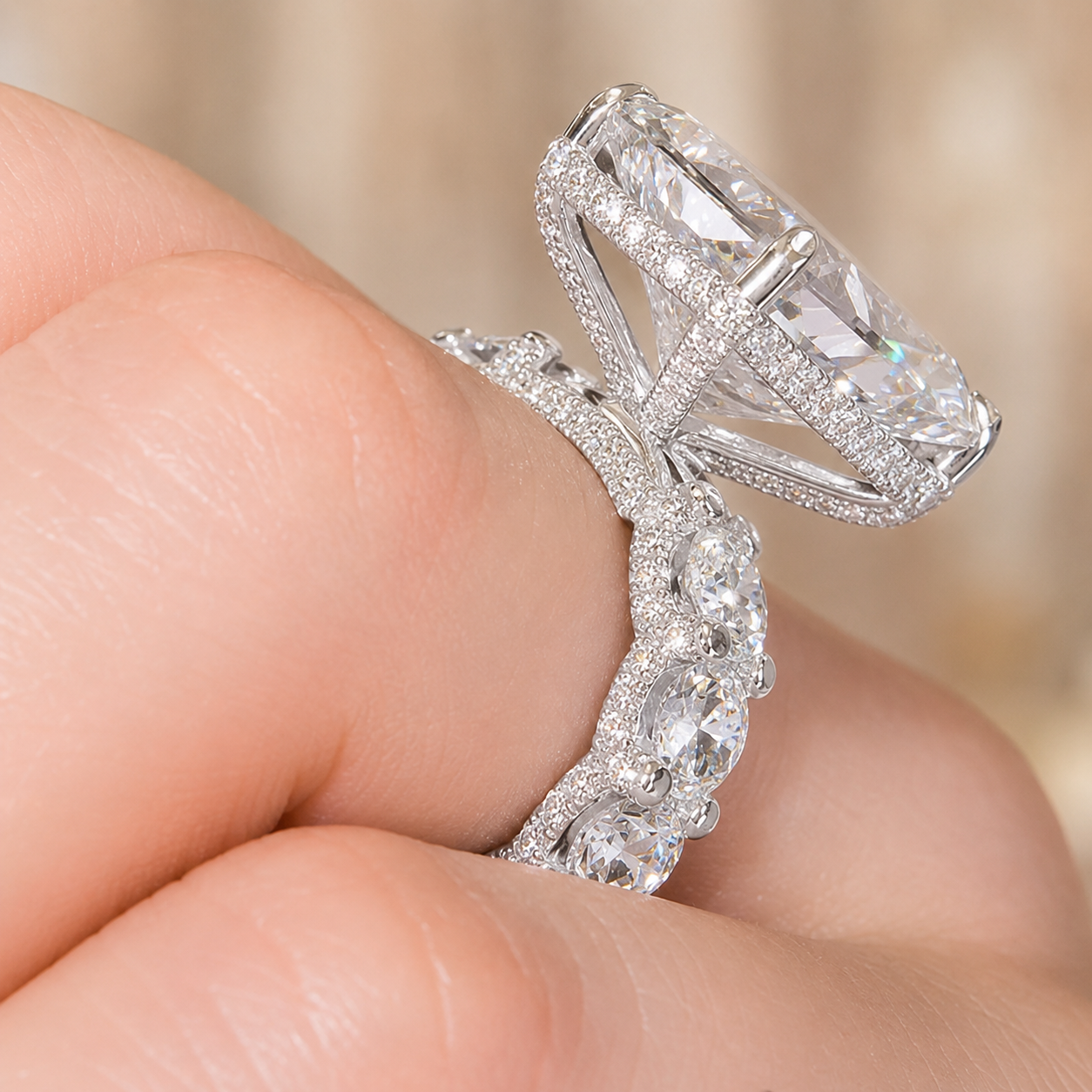 4.00 CT Radiant Cut Lab-Grown Diamond Hidden Halo Engagement Ring in 14K White Gold – Statement Bridal Design