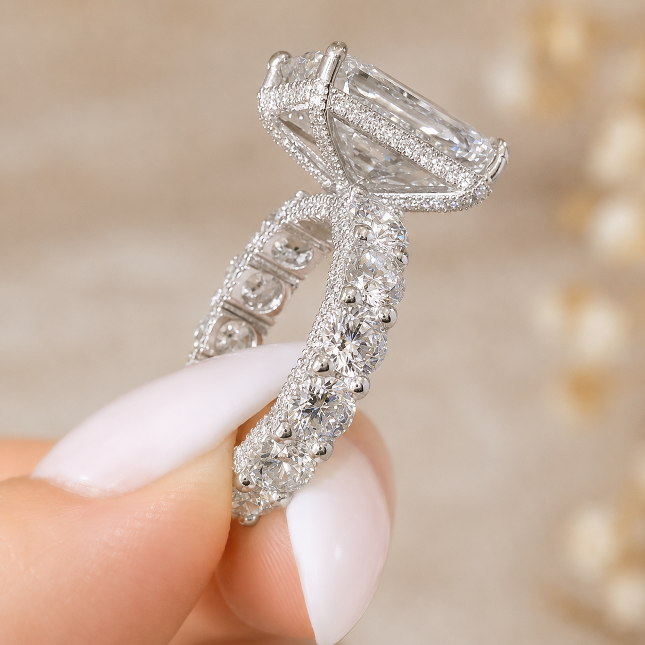 4.00 CT Radiant Cut Lab-Grown Diamond Hidden Halo Engagement Ring in 14K White Gold – Statement Bridal Design