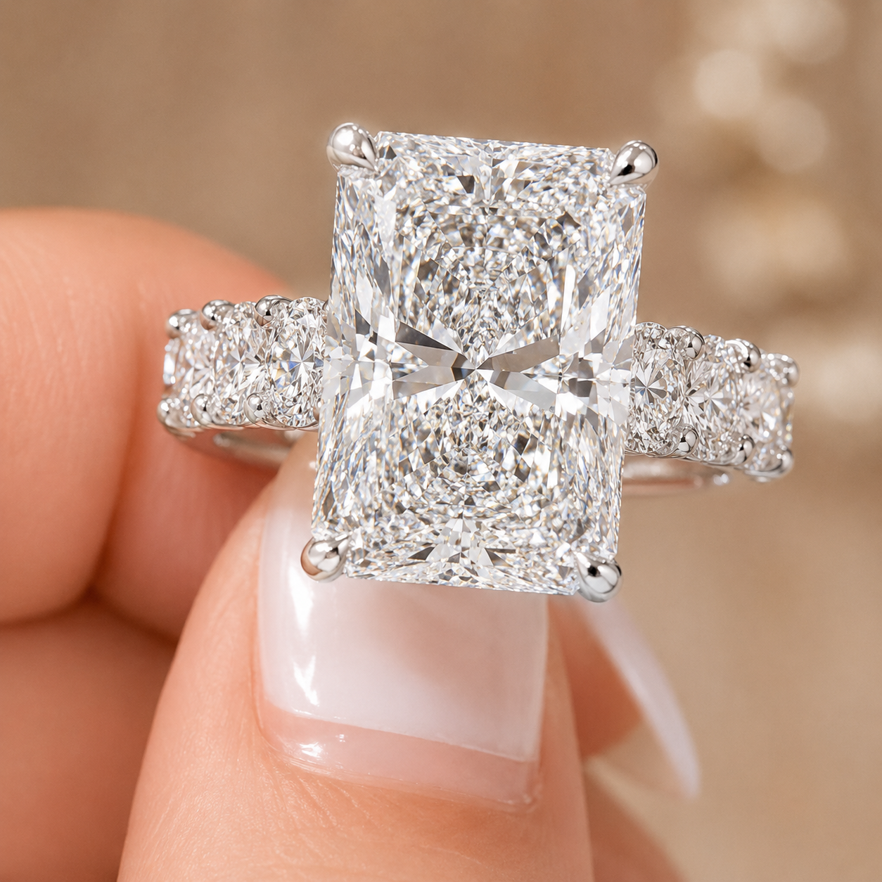 4.00 CT Radiant Cut Lab-Grown Diamond Hidden Halo Engagement Ring in 14K White Gold – Statement Bridal Design