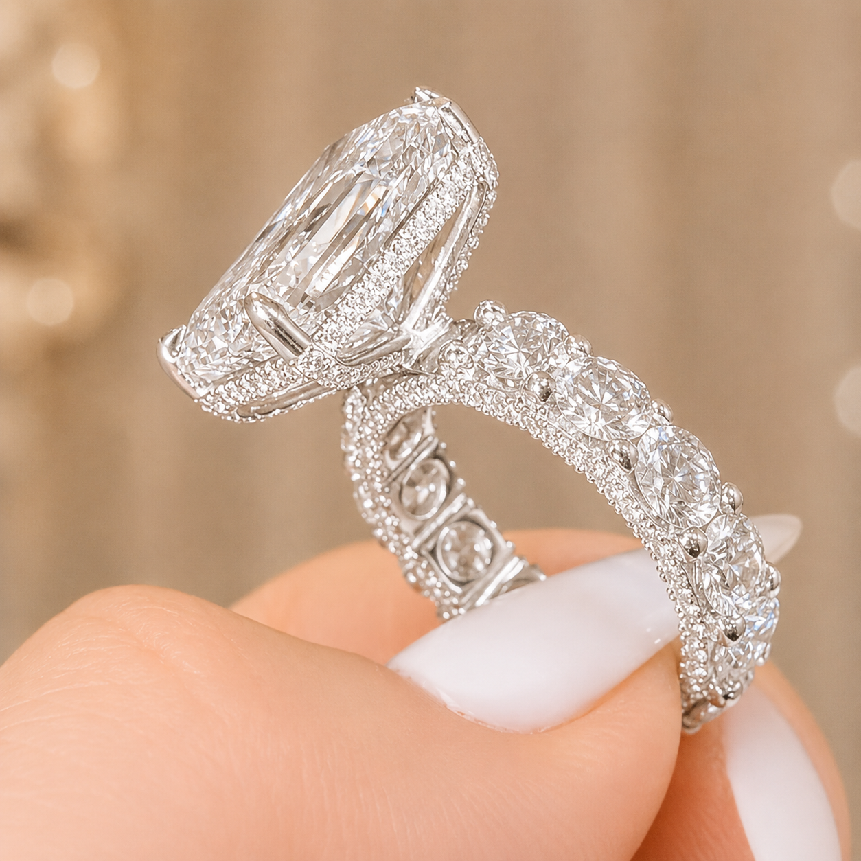 4.00 CT Radiant Cut Lab-Grown Diamond Hidden Halo Engagement Ring in 14K White Gold – Statement Bridal Design
