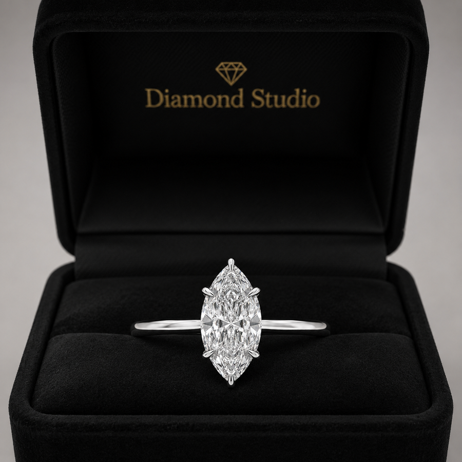 2.00 CT Marquise Cut Lab-Grown Diamond Hidden Halo Engagement Ring in 14K Yellow Gold – Solitaire Bridal Design