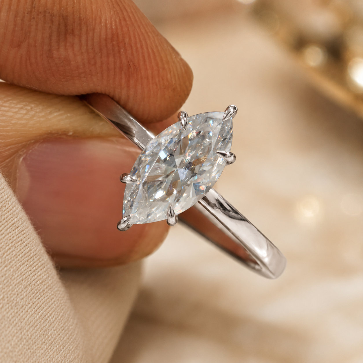 2.00 CT Marquise Cut Lab-Grown Diamond Hidden Halo Engagement Ring in 14K Yellow Gold – Solitaire Bridal Design