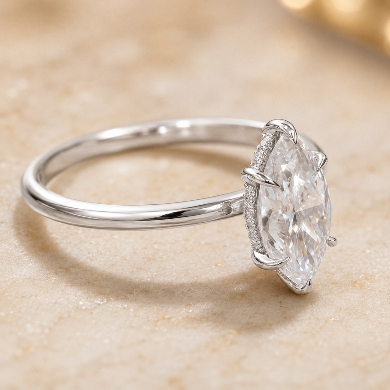 2.00 CT Marquise Cut Lab-Grown Diamond Hidden Halo Engagement Ring in 14K Yellow Gold – Solitaire Bridal Design