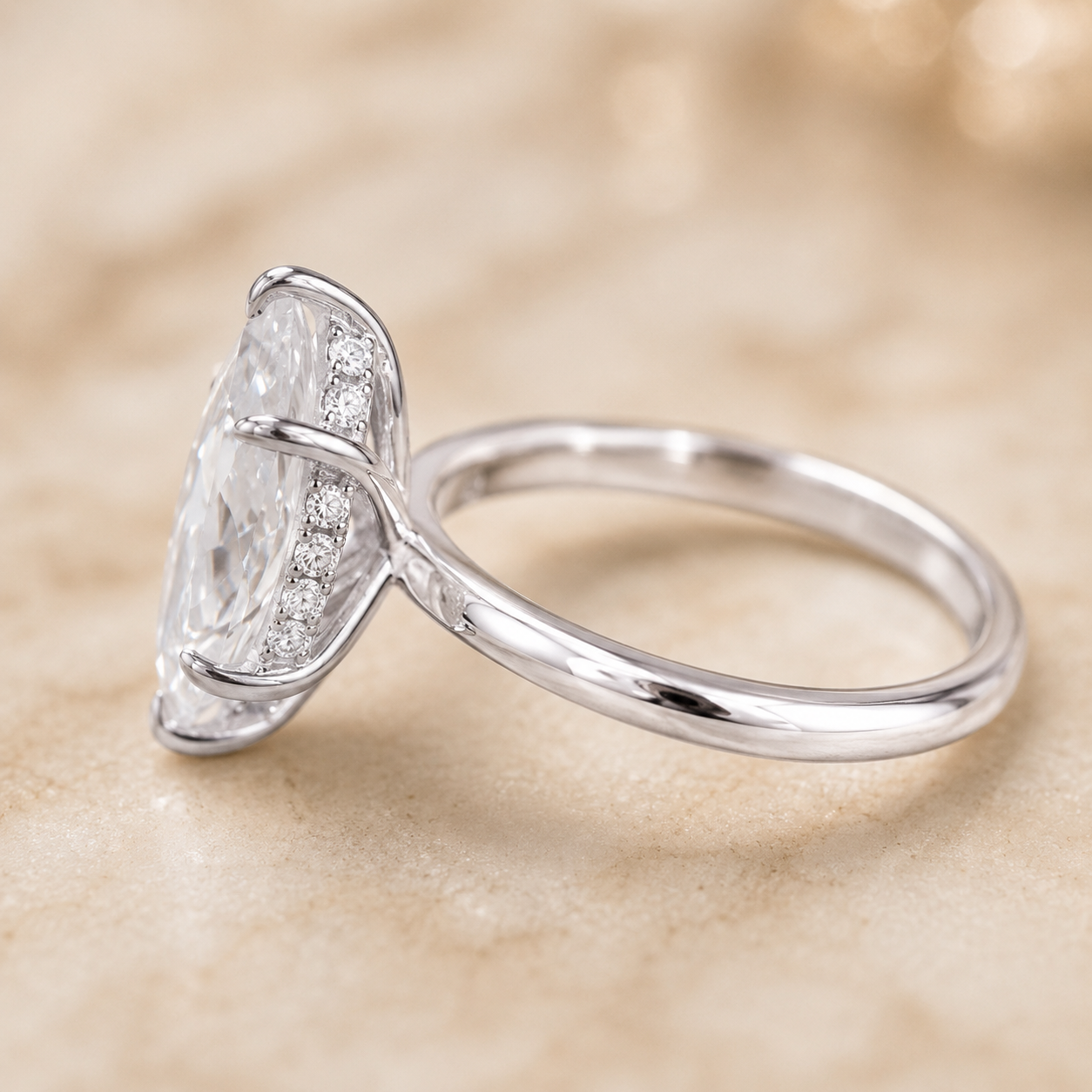 2.00 CT Marquise Cut Lab-Grown Diamond Hidden Halo Engagement Ring in 14K Yellow Gold – Solitaire Bridal Design