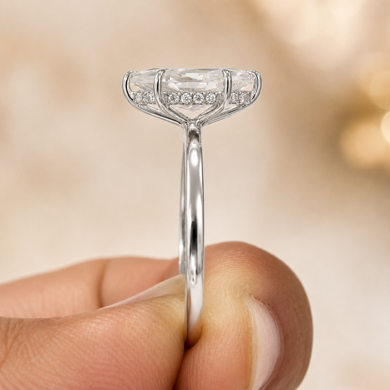 2.00 CT Marquise Cut Lab-Grown Diamond Hidden Halo Engagement Ring in 14K Yellow Gold – Solitaire Bridal Design