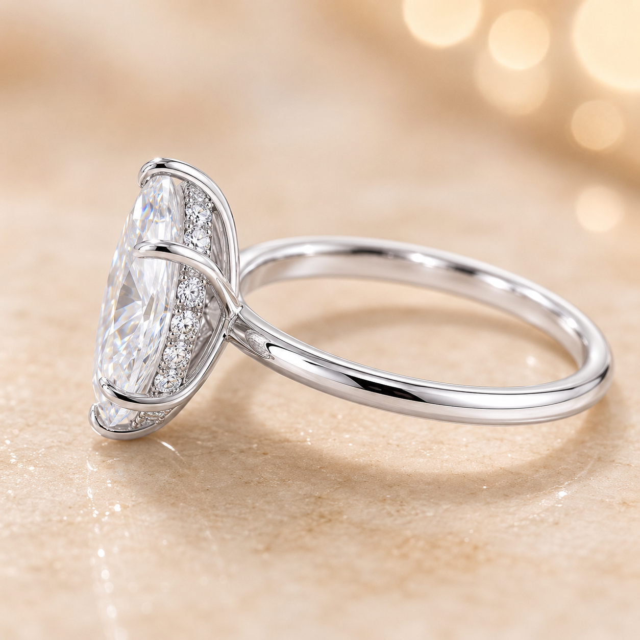 2.00 CT Marquise Cut Lab-Grown Diamond Hidden Halo Engagement Ring in 14K Yellow Gold – Solitaire Bridal Design