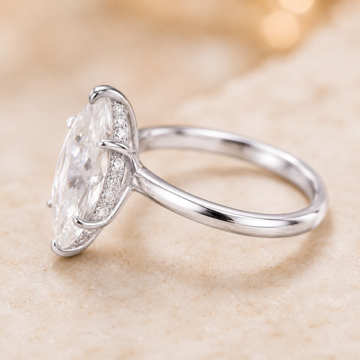 2.00 CT Marquise Cut Lab-Grown Diamond Hidden Halo Engagement Ring in 14K Yellow Gold – Solitaire Bridal Design