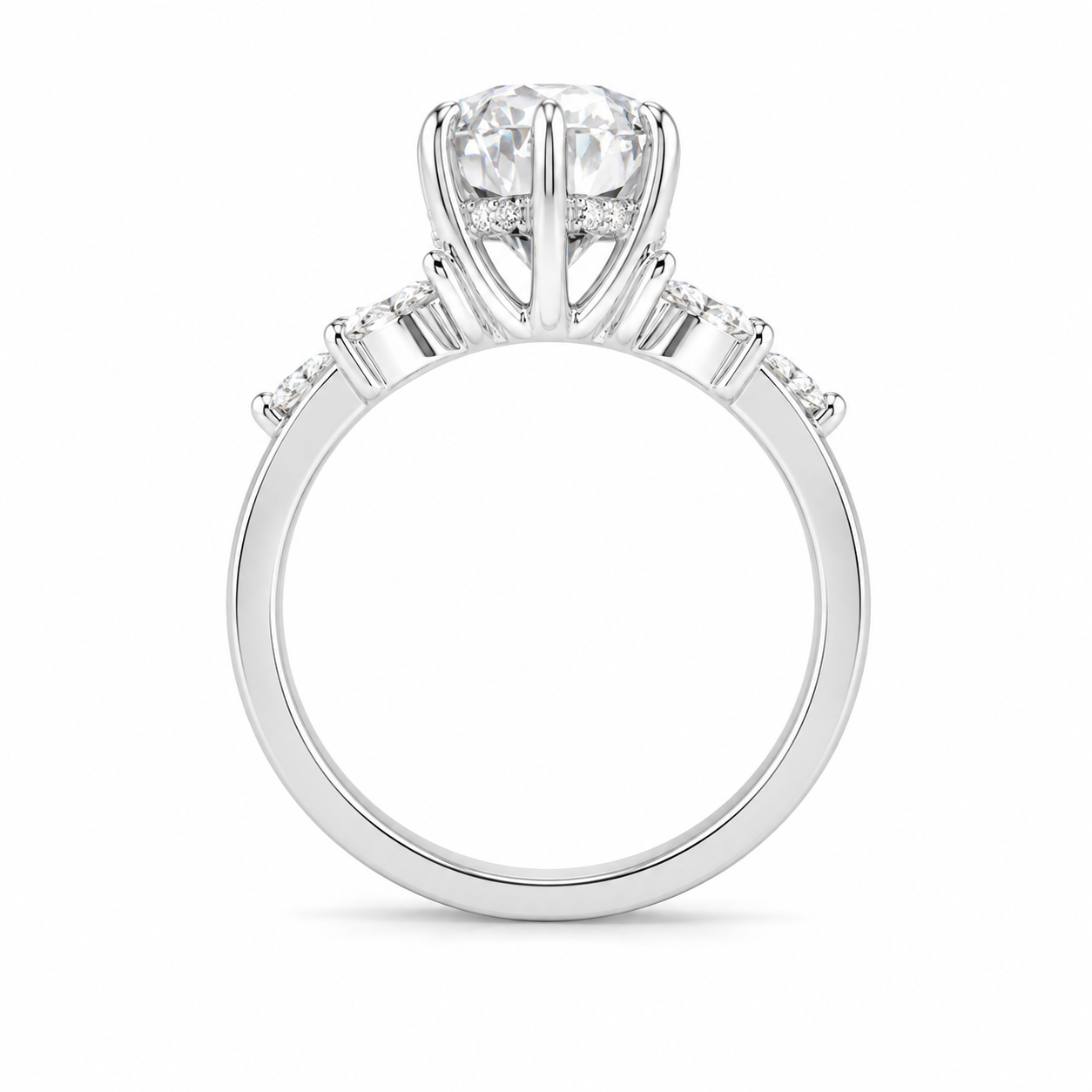 2.50 CT Pear Cut Lab-Grown Diamond Hidden Halo Engagement Ring in 14K White Gold – Marquise Accent Bridal Design