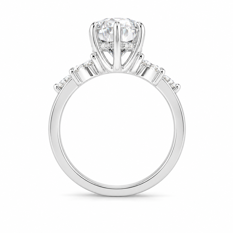 2.50 CT Pear Cut Lab-Grown Diamond Hidden Halo Engagement Ring in 14K White Gold – Marquise Accent Bridal Design