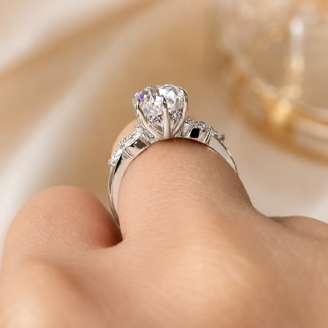 2.50 CT Pear Cut Lab-Grown Diamond Hidden Halo Engagement Ring in 14K White Gold – Marquise Accent Bridal Design