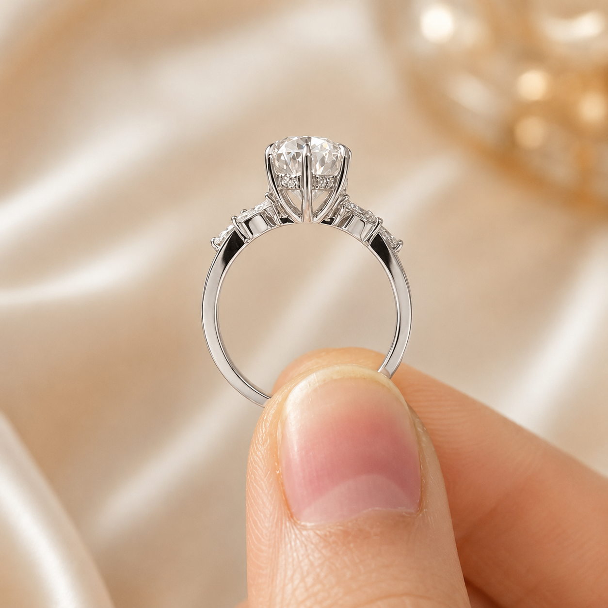 2.50 CT Pear Cut Lab-Grown Diamond Hidden Halo Engagement Ring in 14K White Gold – Marquise Accent Bridal Design