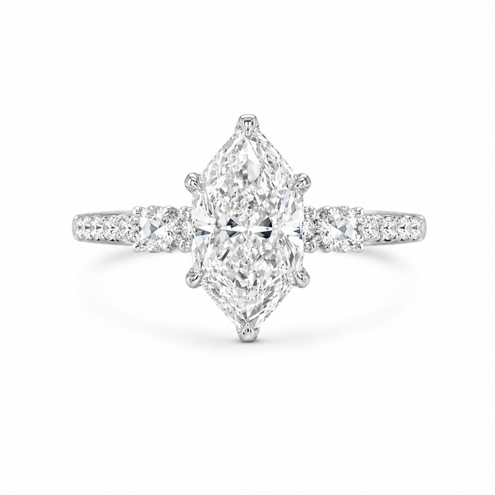 4.00 CT Dutch Marquise Lab-Grown Diamond Hidden Halo Engagement Ring in 14K White Gold â€“ Rose Cut Side Stone Design from Diamond Studio