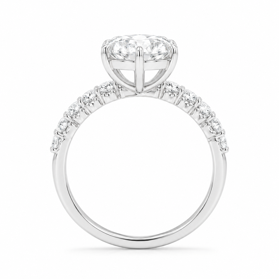 4.00 CT Dutch Marquise Lab-Grown Diamond Hidden Halo Engagement Ring in 14K White Gold – Rose Cut Side Stone Design