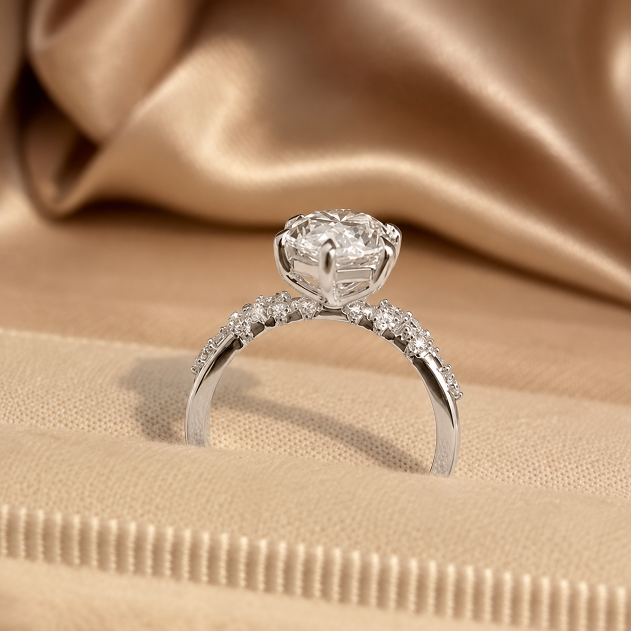 4.00 CT Dutch Marquise Lab-Grown Diamond Hidden Halo Engagement Ring in 14K White Gold – Rose Cut Side Stone Design