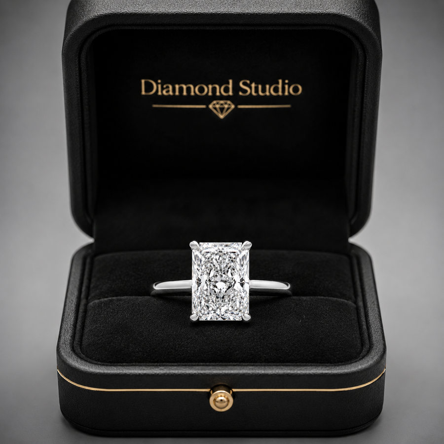 3.00 CT Radiant Cut Lab-Grown Diamond Hidden Halo Solitaire Engagement Ring in 14K White Gold – IGI Certified