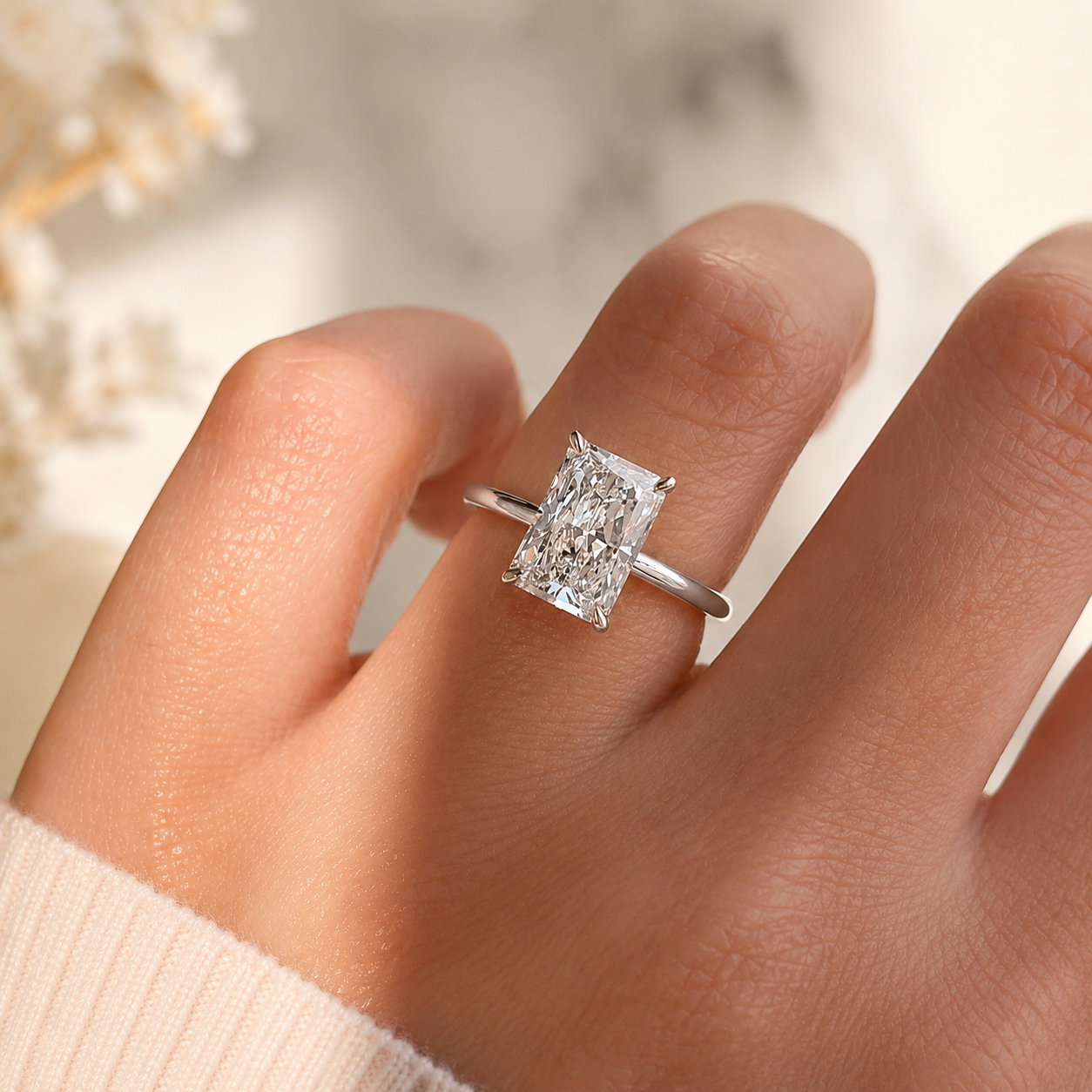 3.00 CT Radiant Cut Lab-Grown Diamond Hidden Halo Solitaire Engagement Ring in 14K White Gold – IGI Certified