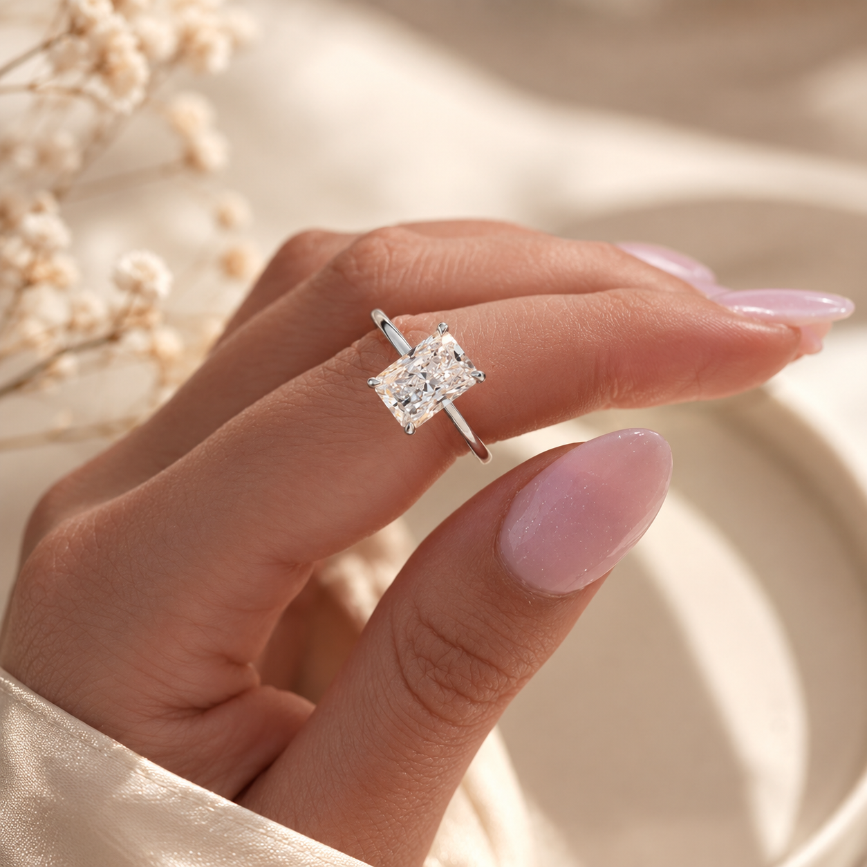 3.00 CT Radiant Cut Lab-Grown Diamond Hidden Halo Solitaire Engagement Ring in 14K White Gold – IGI Certified