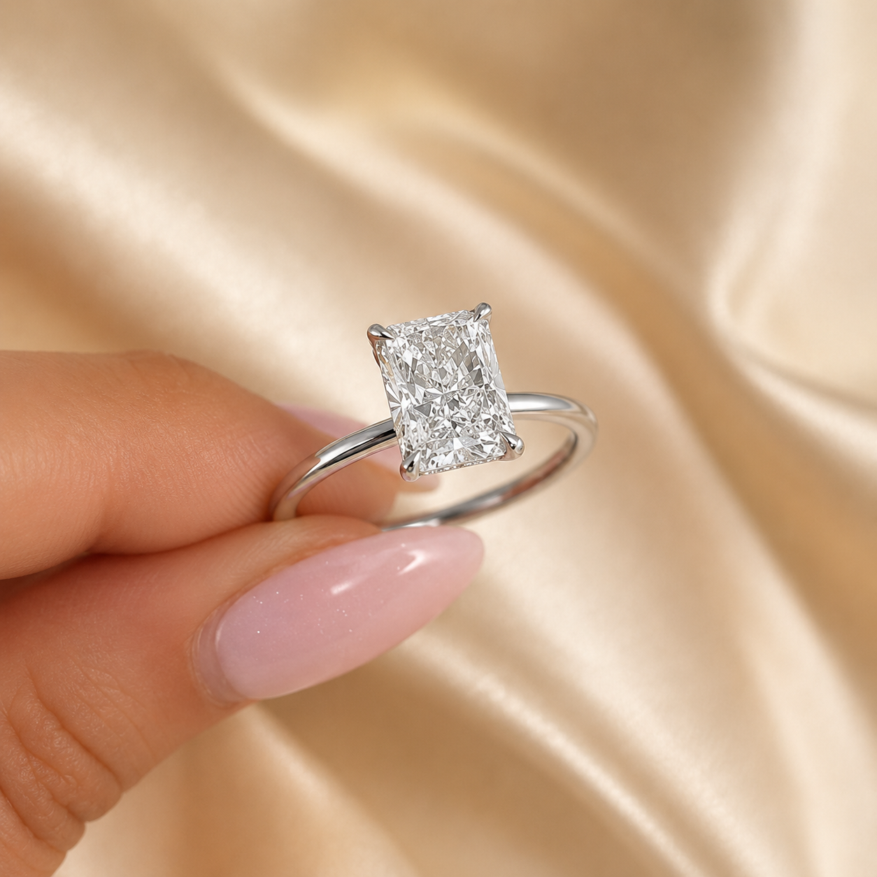 3.00 CT Radiant Cut Lab-Grown Diamond Hidden Halo Solitaire Engagement Ring in 14K White Gold – IGI Certified