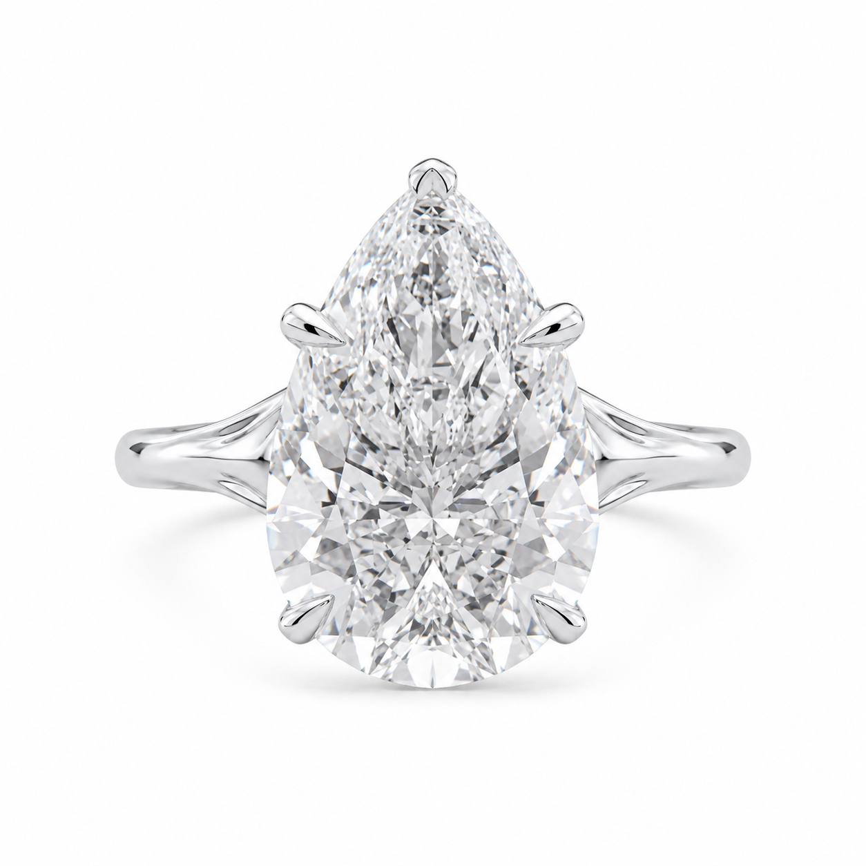 4.00 CT Pear Cut Lab-Grown Diamond Hidden Halo Engagement Ring in 14K White Gold – Vintage Art Deco Tulip Cathedral Design