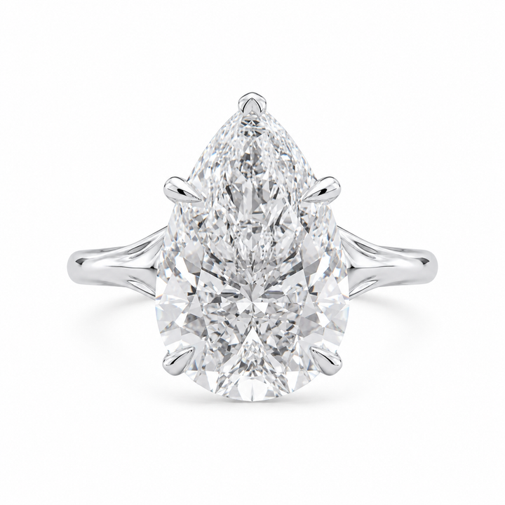 4.00 CT Pear Cut Lab-Grown Diamond Hidden Halo Engagement Ring in 14K White Gold â€“ Vintage Art Deco Tulip Cathedral Design from Diamond Studio