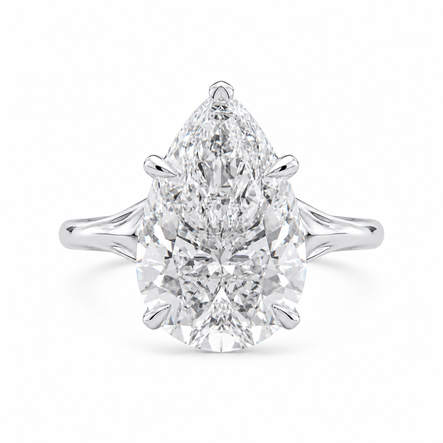 4.00 CT Pear Cut Lab-Grown Diamond Hidden Halo Engagement Ring in 14K White Gold – Vintage Art Deco Tulip Cathedral Design