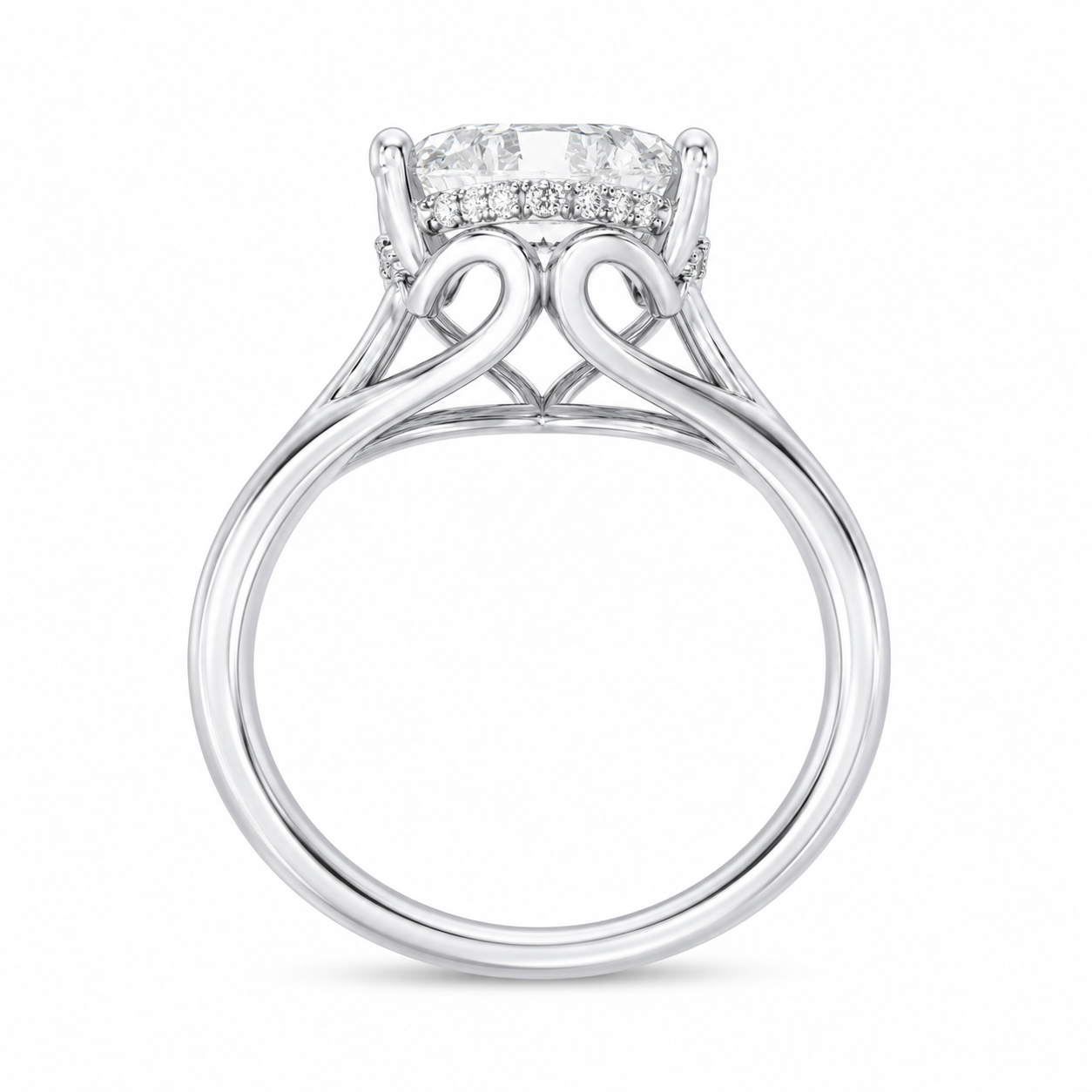 4.00 CT Pear Cut Lab-Grown Diamond Hidden Halo Engagement Ring in 14K White Gold – Vintage Art Deco Tulip Cathedral Design