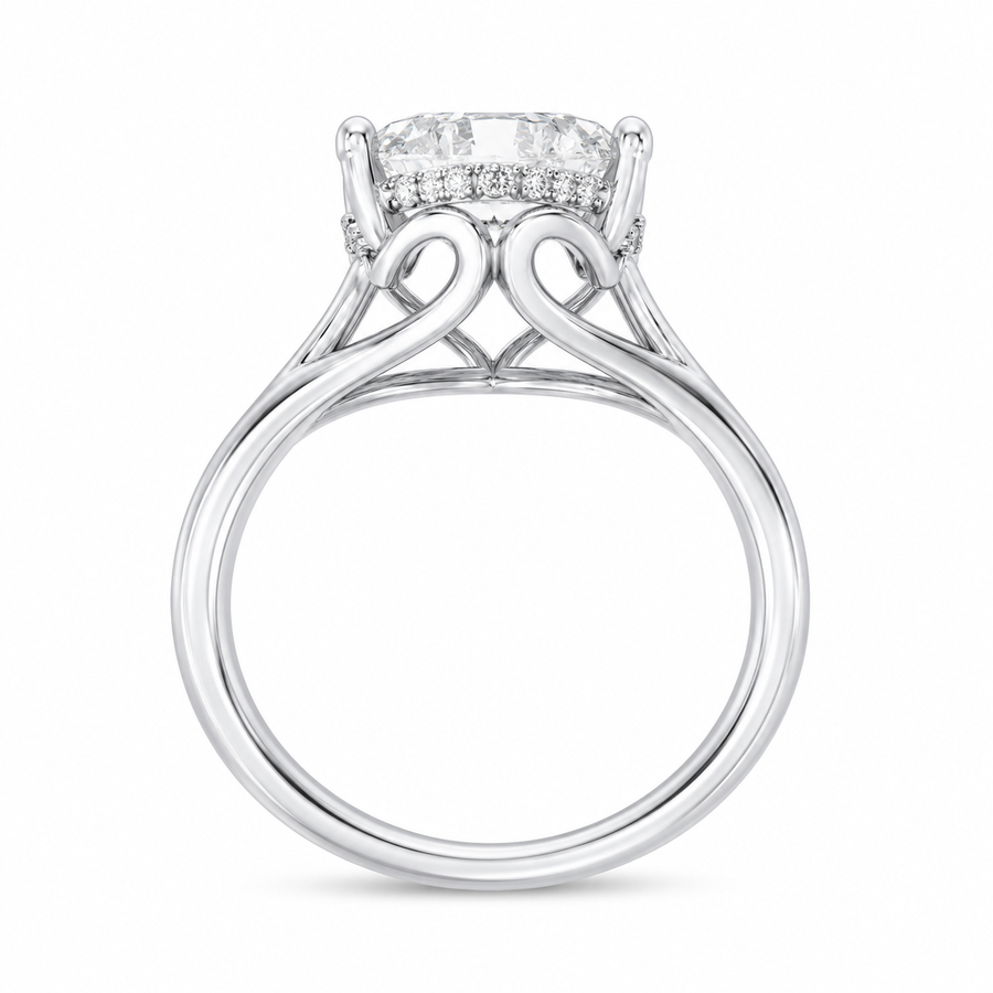 4.00 CT Pear Cut Lab-Grown Diamond Hidden Halo Engagement Ring in 14K White Gold – Vintage Art Deco Tulip Cathedral Design