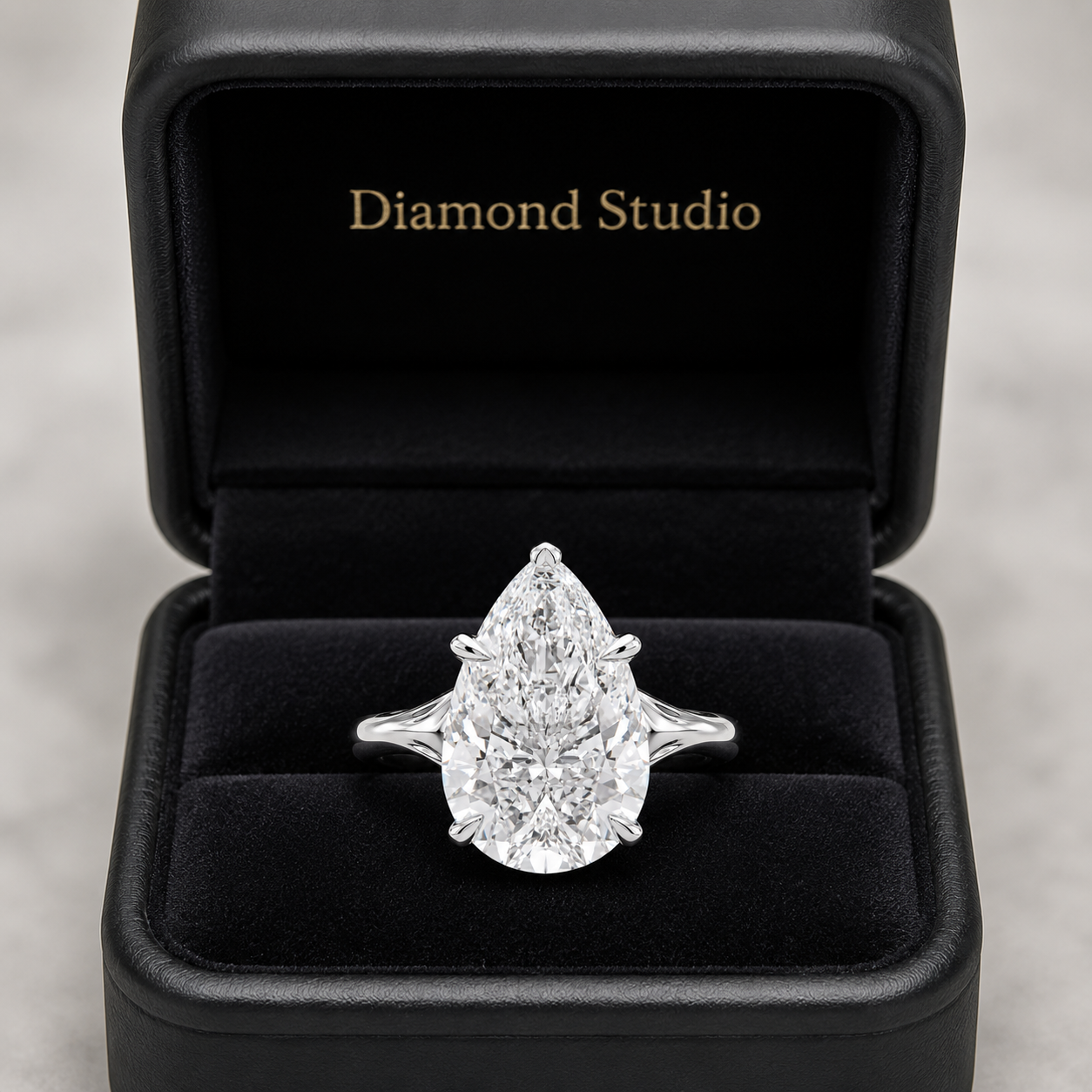 4.00 CT Pear Cut Lab-Grown Diamond Hidden Halo Engagement Ring in 14K White Gold – Vintage Art Deco Tulip Cathedral Design