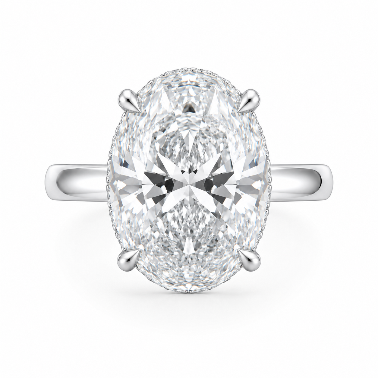 3.00 CT Oval Lab-Grown Diamond Hidden Halo Engagement Ring in 14K White Gold – Pavé Band Design | IGI Certified