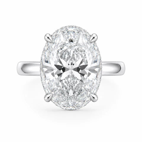 5 Carat Oval Lab-Grown Diamond Hidden Halo Engagement Ring in 14K White Gold – Pavé Band