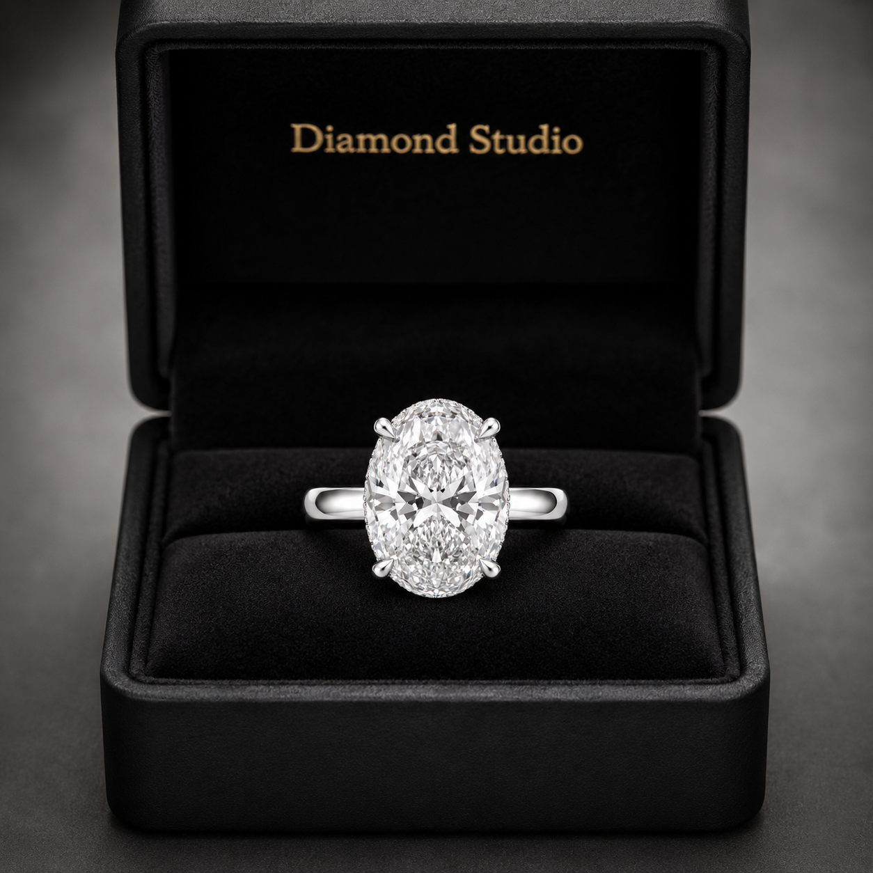 3.00 CT Oval Lab-Grown Diamond Hidden Halo Engagement Ring in 14K White Gold – Pavé Band Design | IGI Certified