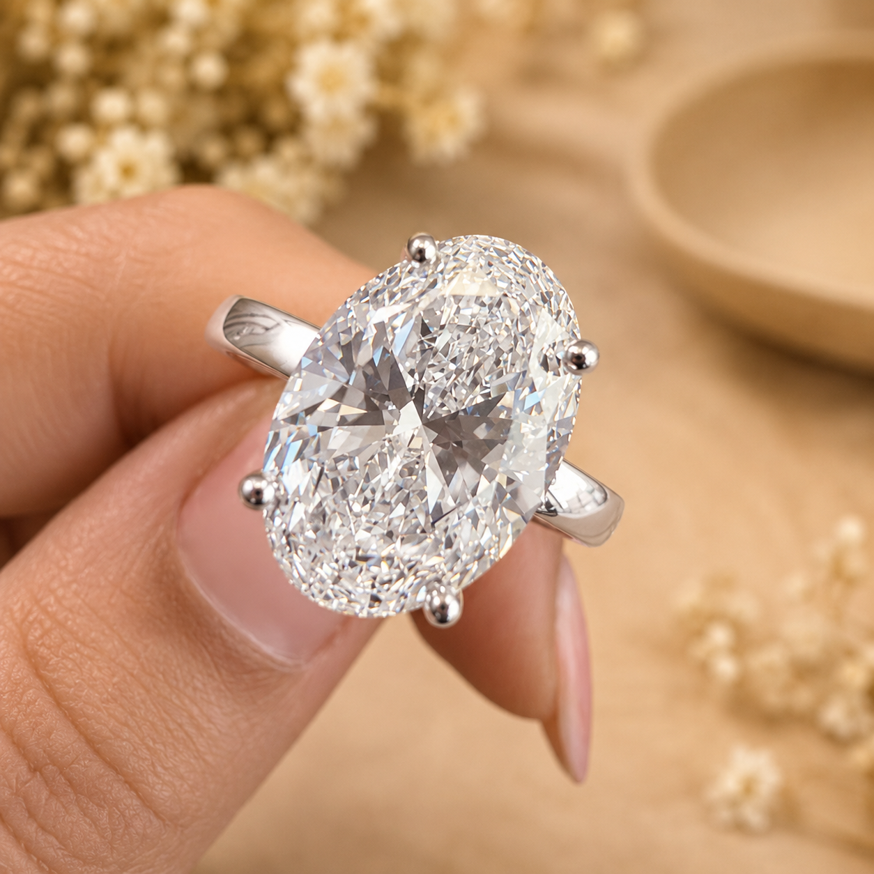 3.00 CT Oval Lab-Grown Diamond Hidden Halo Engagement Ring in 14K White Gold – Pavé Band Design | IGI Certified