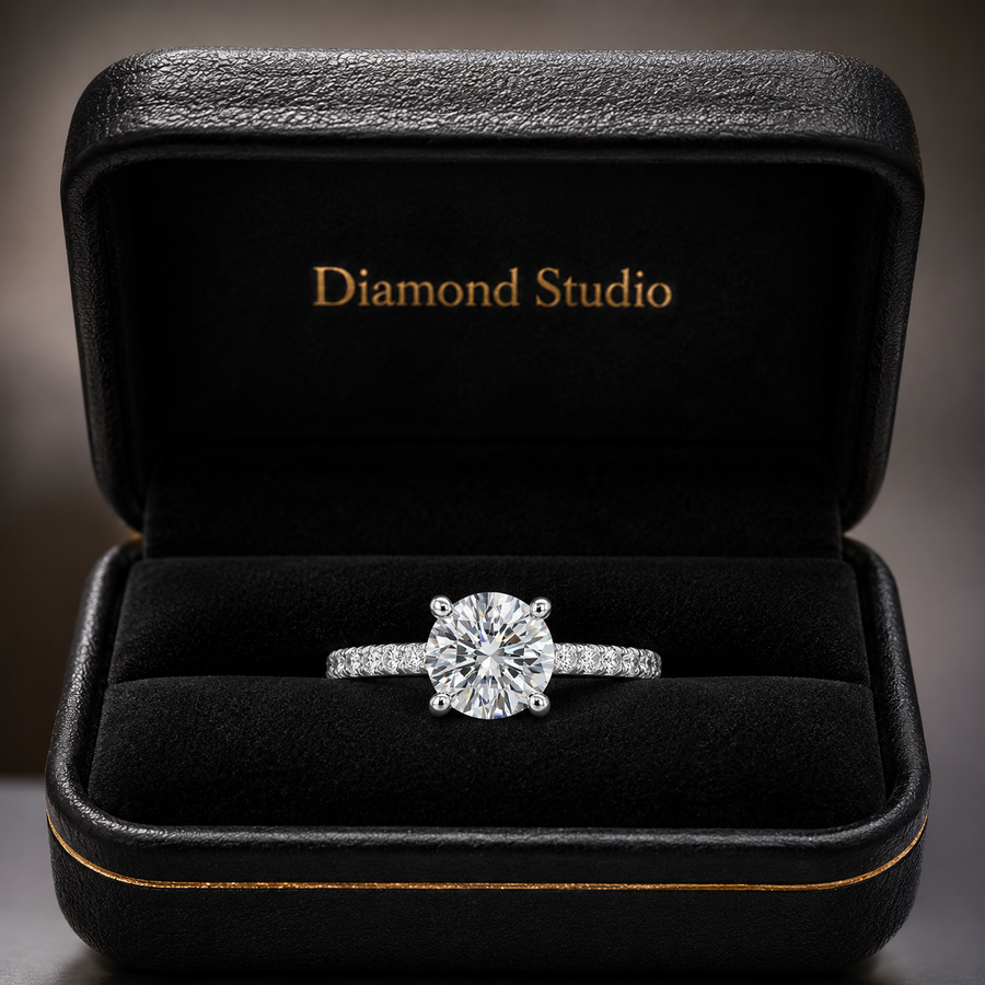 2.00 CT Round Brilliant Lab-Grown Diamond Hidden Halo Engagement Ring in 14K White Gold – Pavé Set Wedding Design