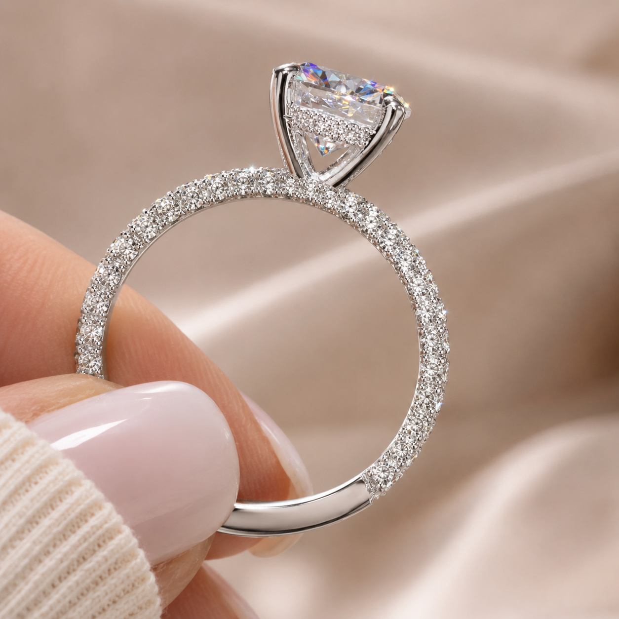 2.00 CT Round Brilliant Lab-Grown Diamond Hidden Halo Engagement Ring in 14K White Gold – Pavé Set Wedding Design