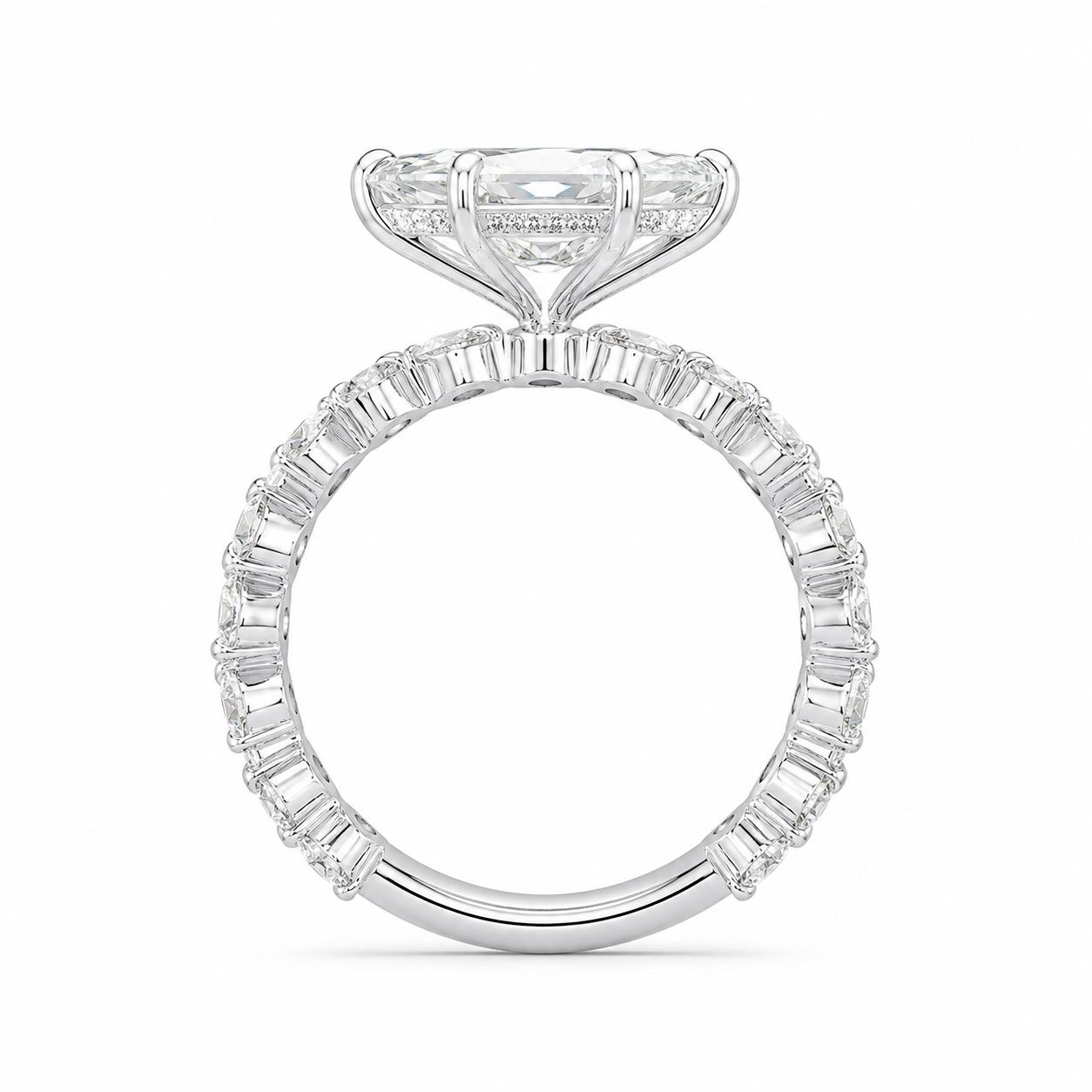 4.00 CT Dutch Marquise Lab-Grown Diamond Hidden Halo Engagement Ring in 14K White Gold – Round Side Stone Prong Set Design