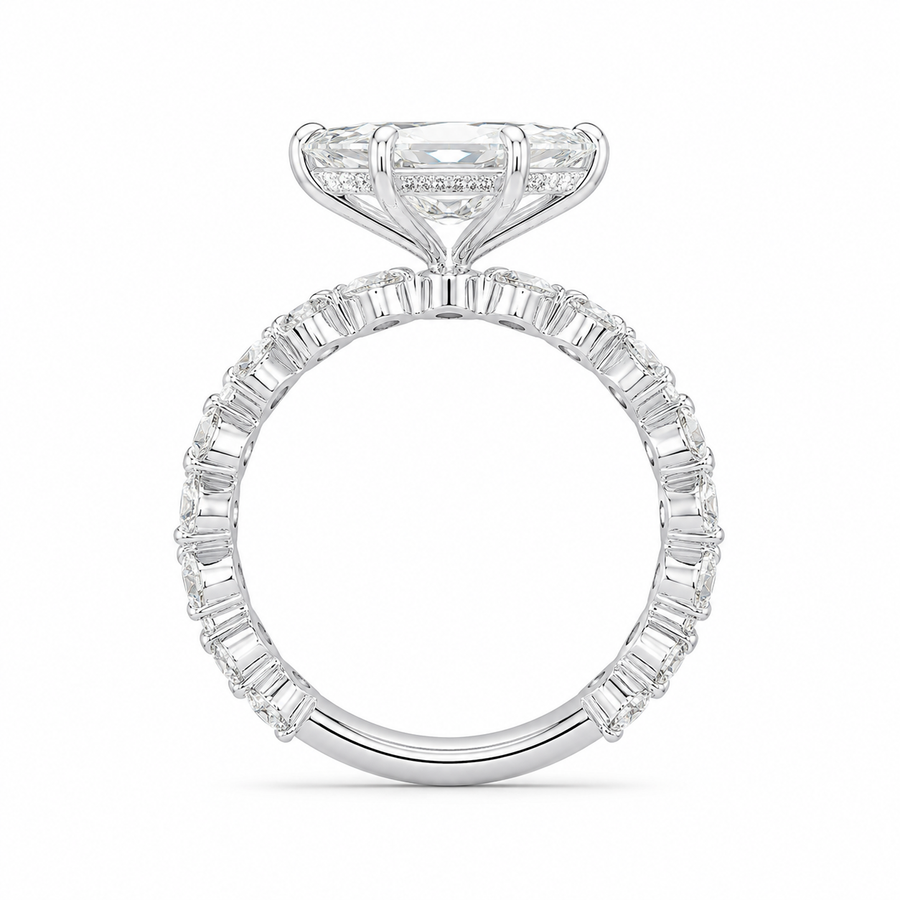 4.00 CT Dutch Marquise Lab-Grown Diamond Hidden Halo Engagement Ring in 14K White Gold – Round Side Stone Prong Set Design