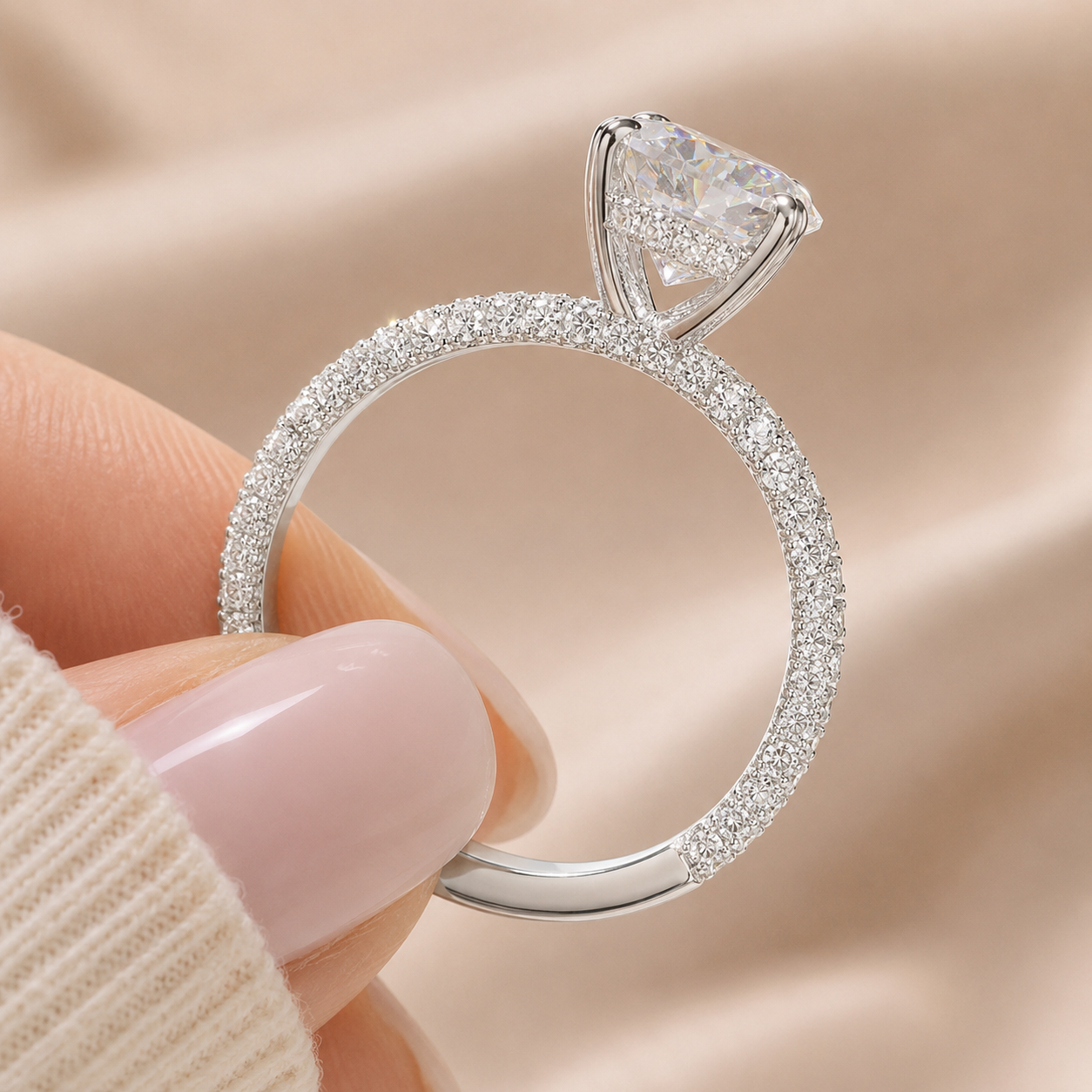 2.00 CT Round Brilliant Lab-Grown Diamond Hidden Halo Engagement Ring in 14K White Gold – Pavé Set Wedding Design