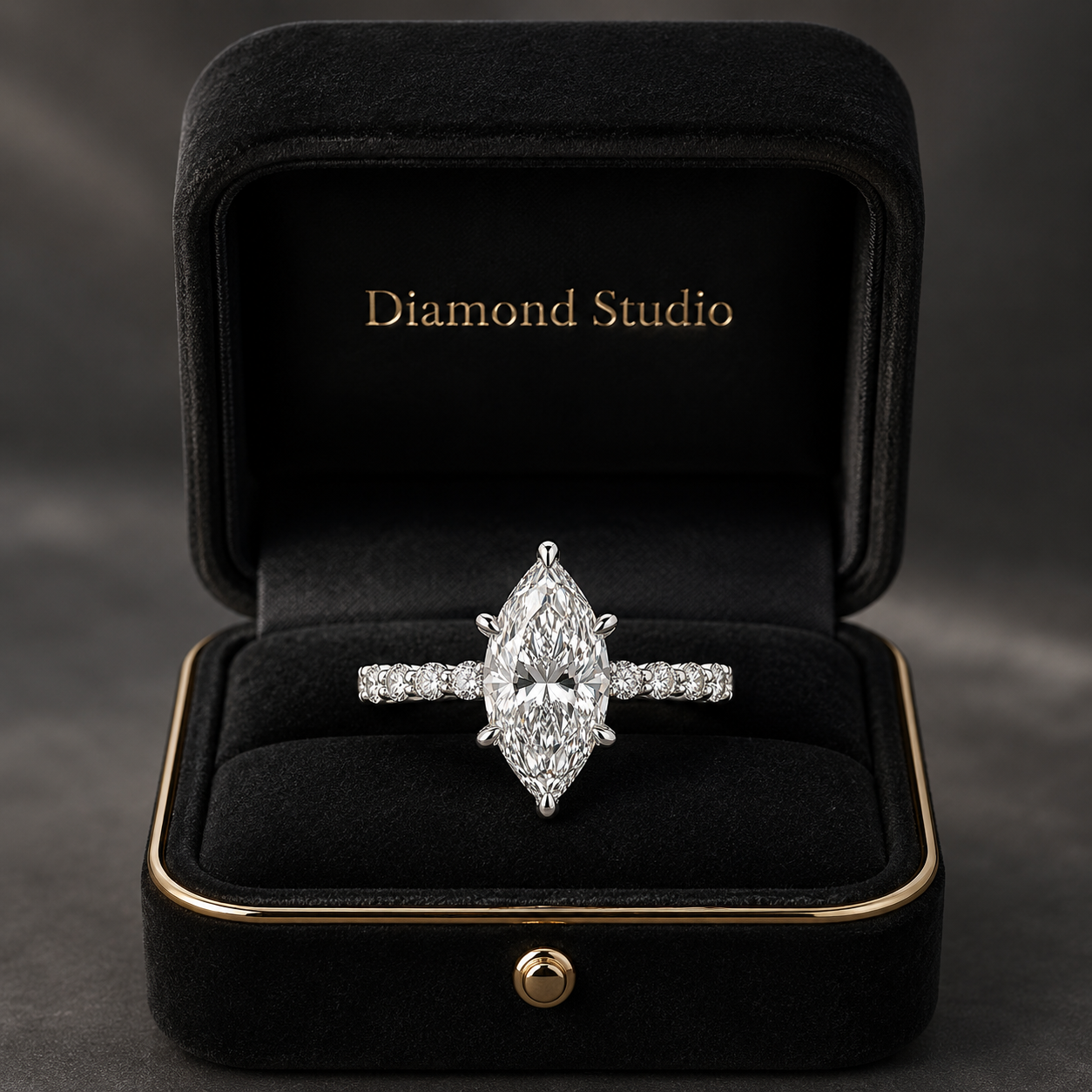 4.00 CT Dutch Marquise Lab-Grown Diamond Hidden Halo Engagement Ring in 14K White Gold – Round Side Stone Prong Set Design