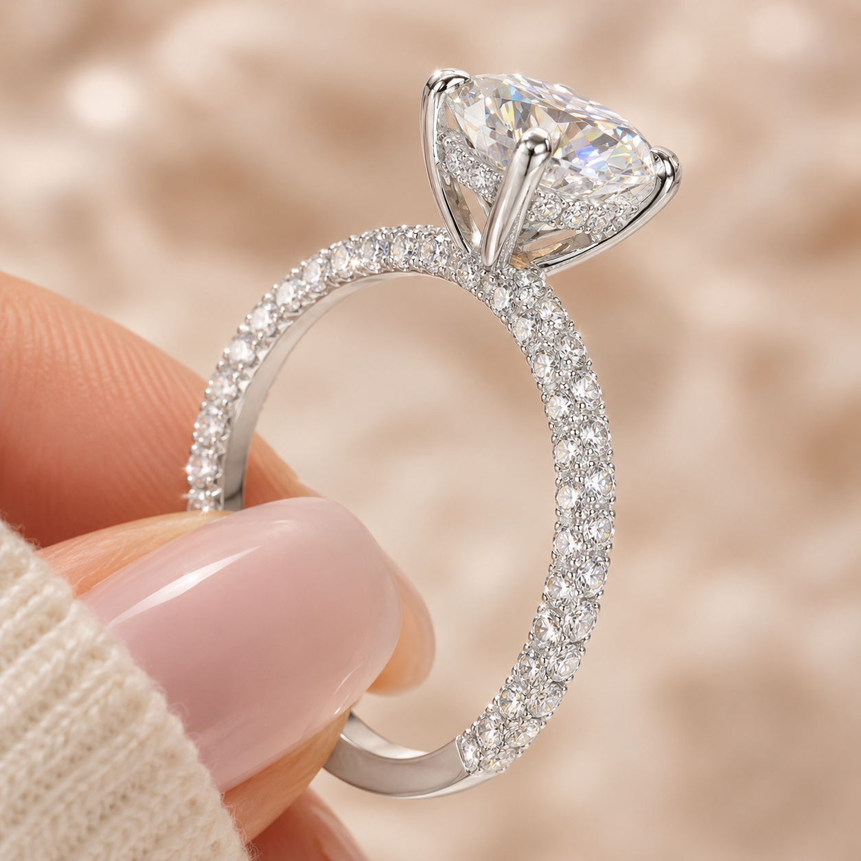 2.00 CT Round Brilliant Lab-Grown Diamond Hidden Halo Engagement Ring in 14K White Gold – Pavé Set Wedding Design
