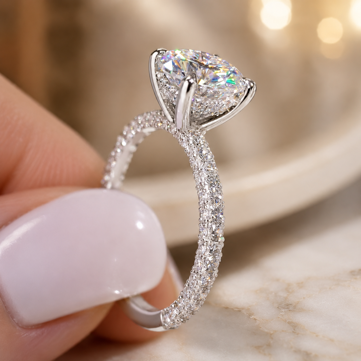 2.00 CT Round Brilliant Lab-Grown Diamond Hidden Halo Engagement Ring in 14K White Gold – Pavé Set Wedding Design