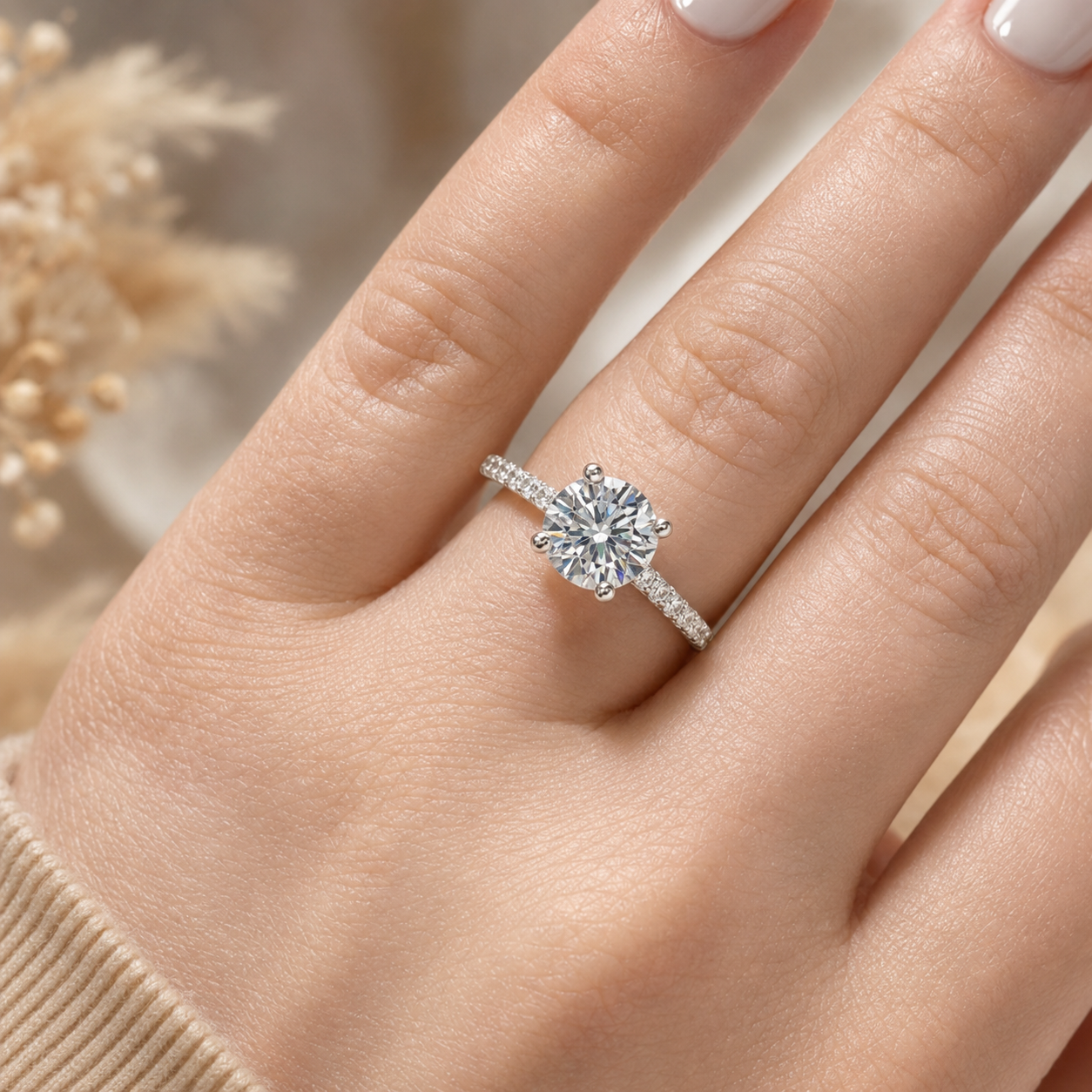 2.00 CT Round Brilliant Lab-Grown Diamond Hidden Halo Engagement Ring in 14K White Gold – Pavé Set Wedding Design
