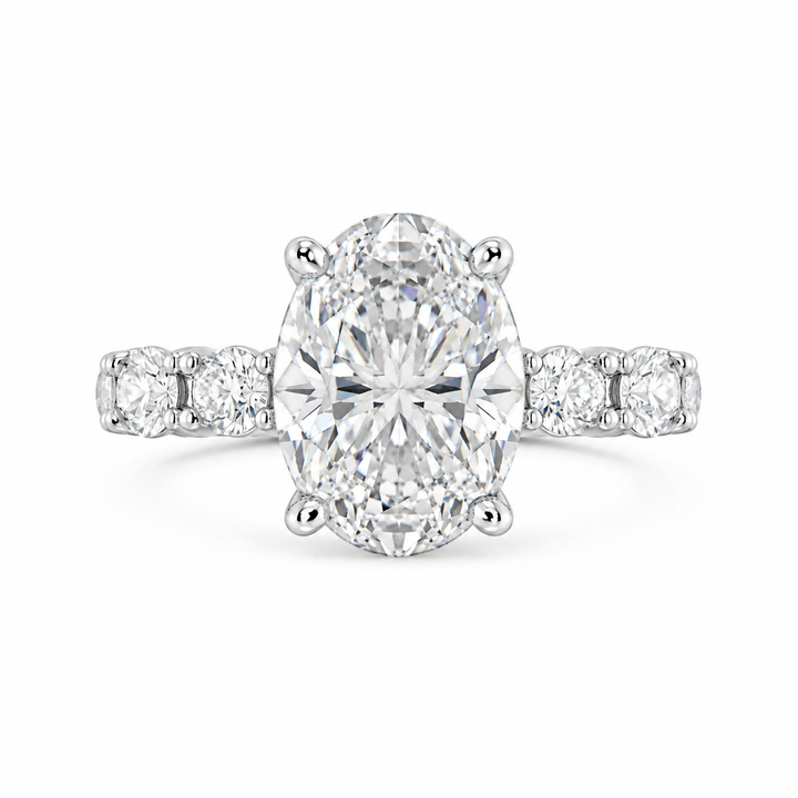 5.00 CT Oval Lab-Grown Diamond Hidden Halo Engagement Ring in 14K White Gold â€“ Oval Side Stone Solitaire Design from Diamond Studio
