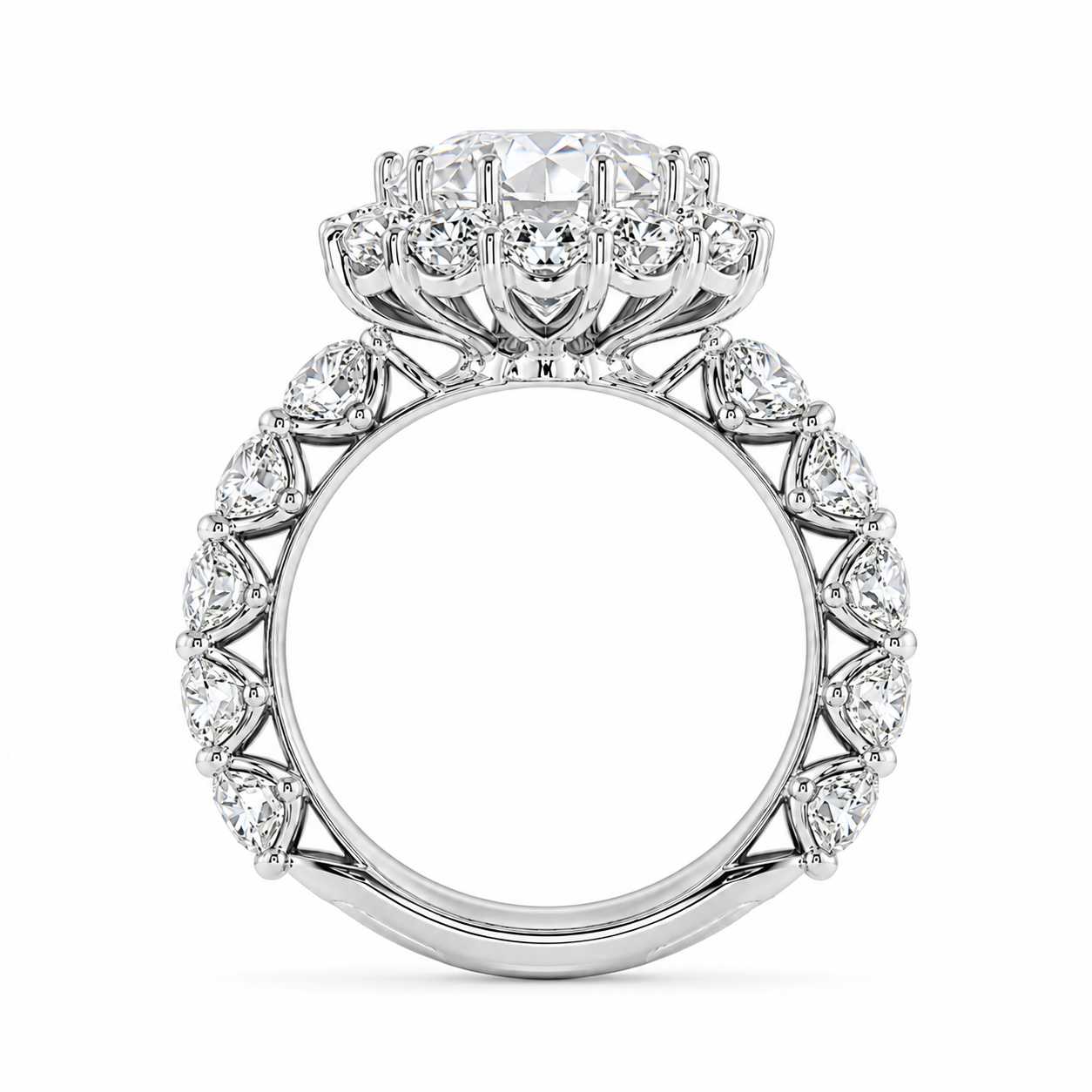 5.00 CT Oval Lab-Grown Diamond Hidden Halo Engagement Ring in 14K White Gold – Oval Side Stone Solitaire Design
