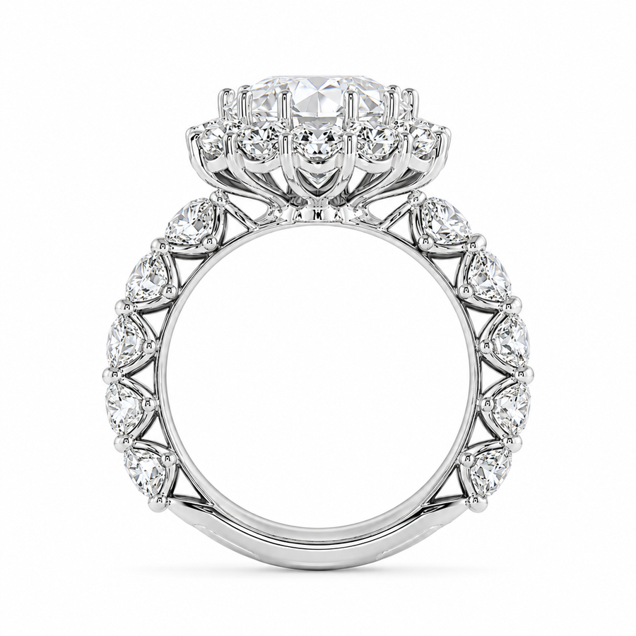 5.00 CT Oval Lab-Grown Diamond Hidden Halo Engagement Ring in 14K White Gold – Oval Side Stone Solitaire Design